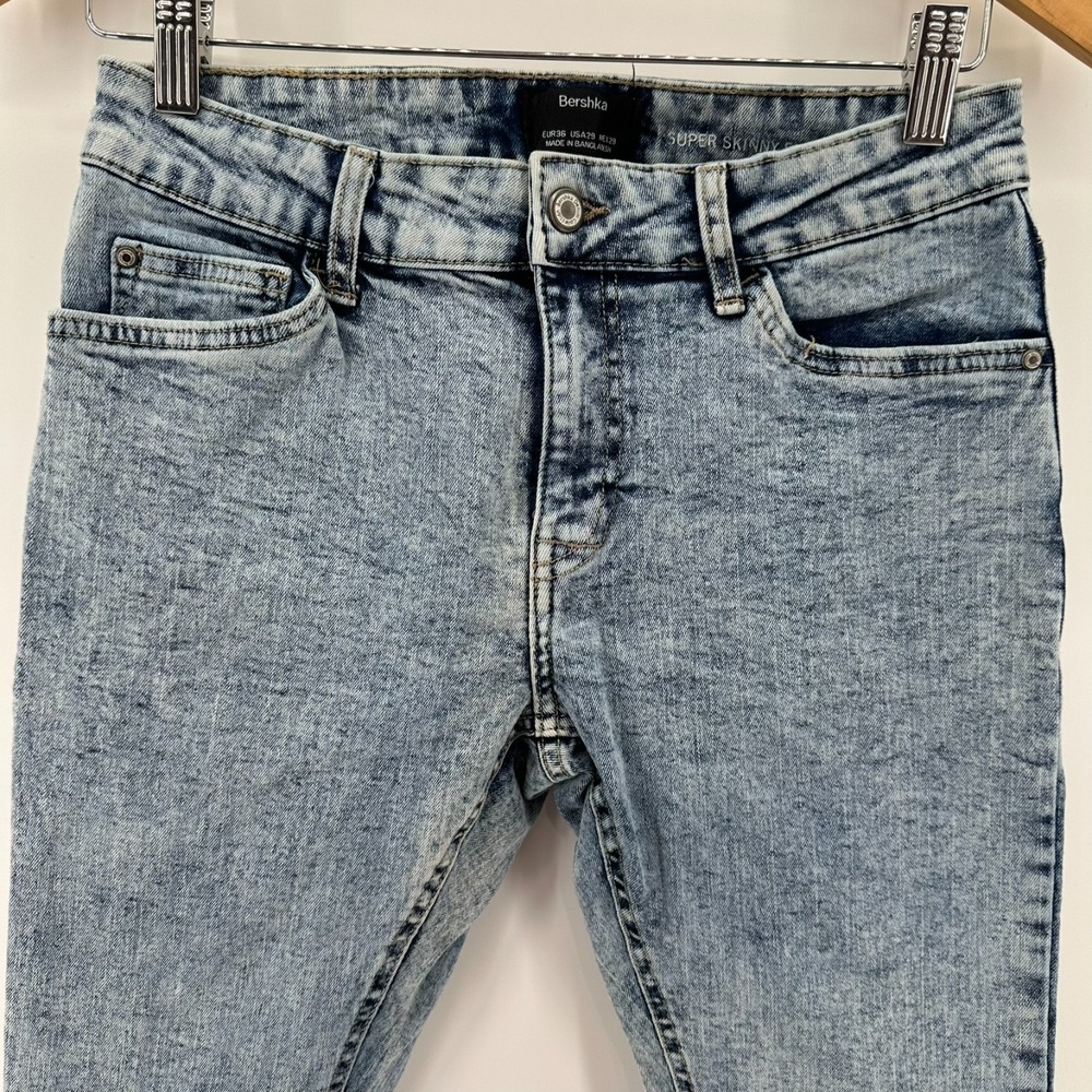 Bershka Super Skinny Fit Jeans Mens 29 Acid Wash Blue Denim 5-Pockets Streetwear